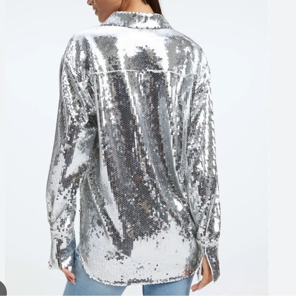 GOOD AMERICAN Sequin Collared Party Jacket Blouse Size 5 NWT Black $129 Sold Out - Picture 14 of 17